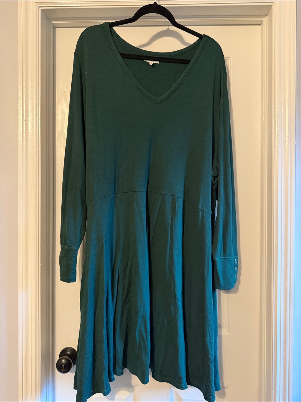 Maurices Long Sleeve V-Neck Swing Dress in Teal Green